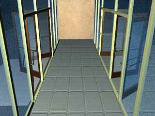 Two doors in series swinging in opposite directions