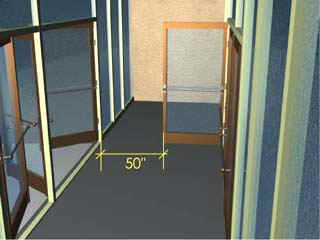 Two doors in series swinging outward