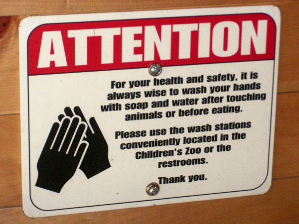 Handwashing sign at Buffalo Zoo's Children's Zoo. Photo by Irus Braverman