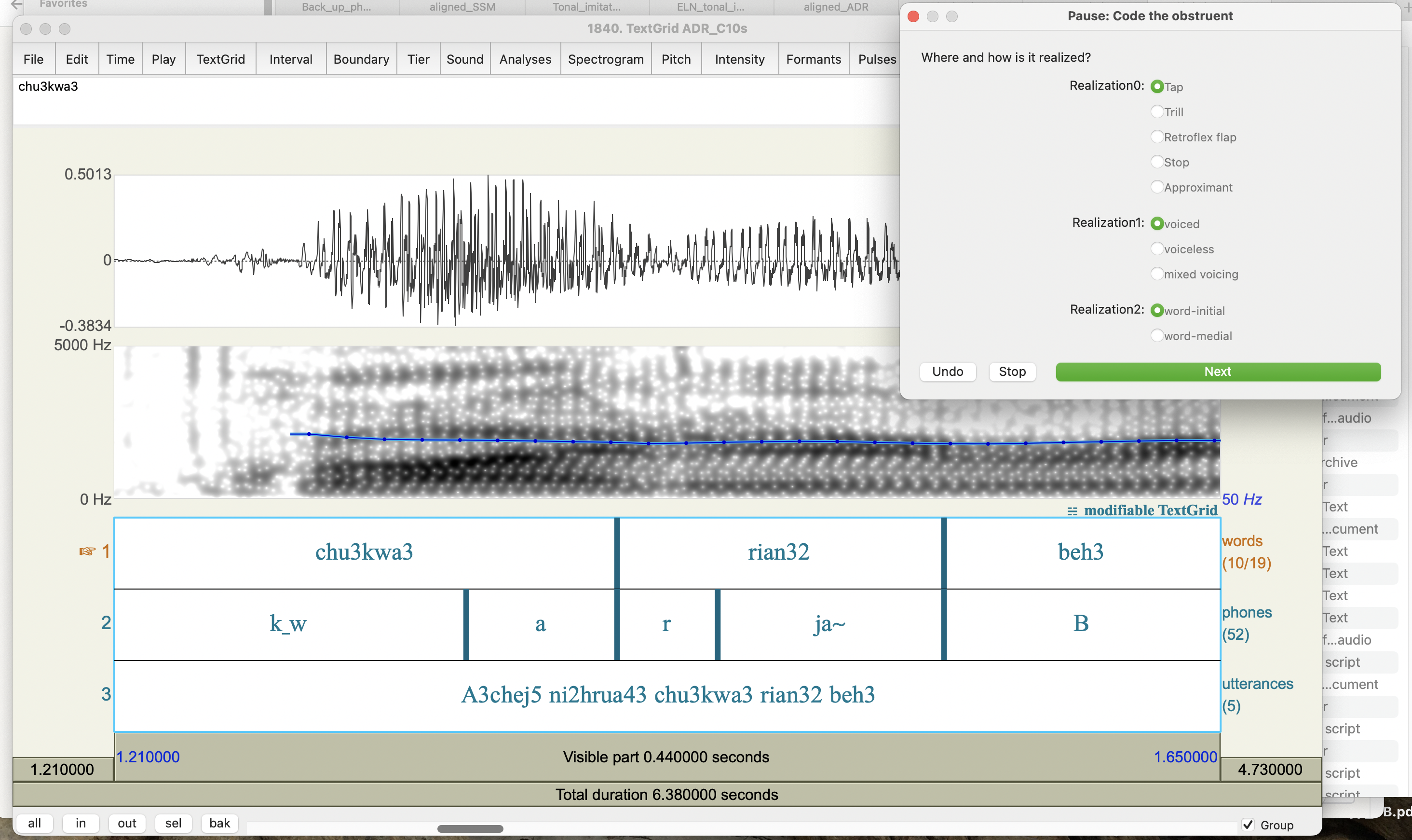 Script running alongside categorization dialog box.