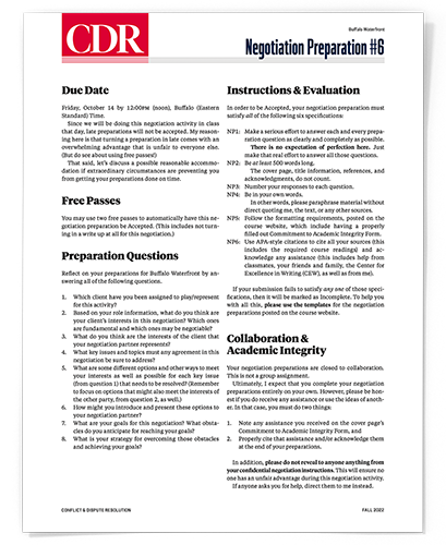 Negotiation preparation #6 questions. Due October 21