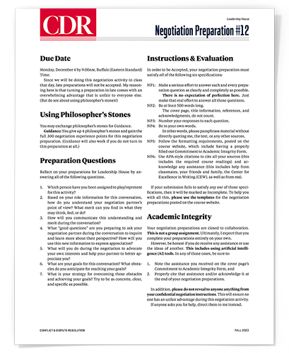 Negotiation preparation #12 questions. Due December 11