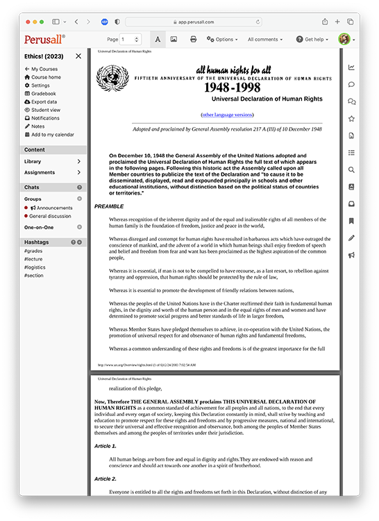 The Universal Declaration of Human Rights by the United Nations General Assembly and
					      Rights by Shelly Kagan