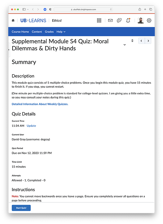 Module S4 quiz. Due November 11