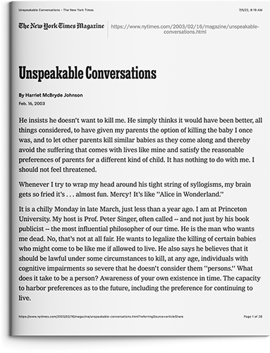 Unspeakable Conversations by Harriet McBryde Johnson