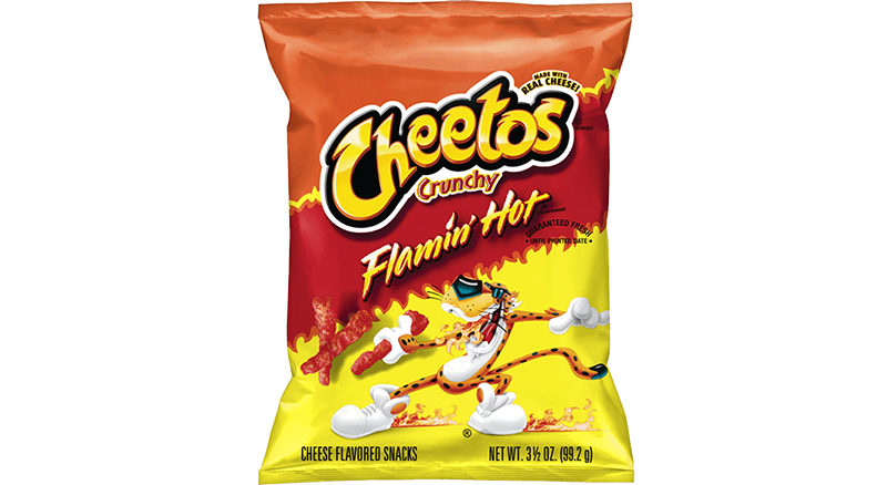 Bag of spicy cheetos.