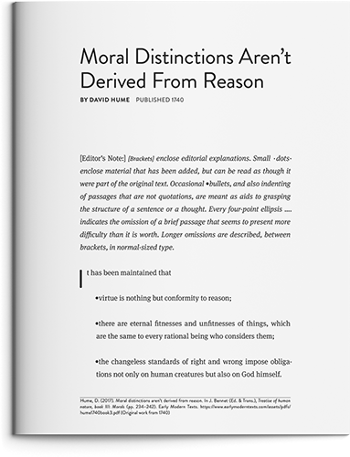 Moral Distinctions Aren&rsquo;t Derived From Reason by David Hume