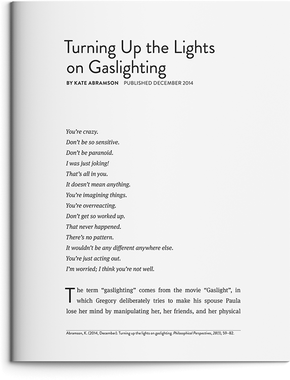 Turning Up the Lights on Gaslighting by Kate Abramson
