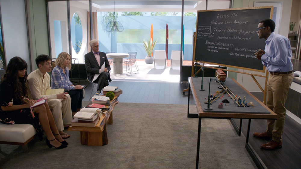 Professor teaching an ethics class.