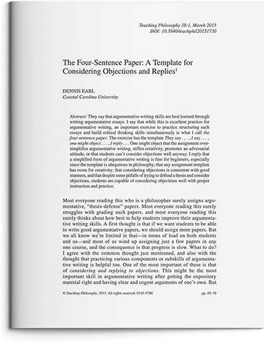 The Four-Sentence Paper by Dennis Earl.