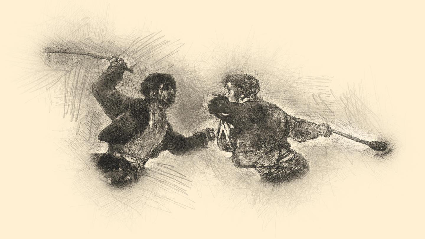 Sketch of Francisco Goya&rsquo;s painting Fight with Cudgels.