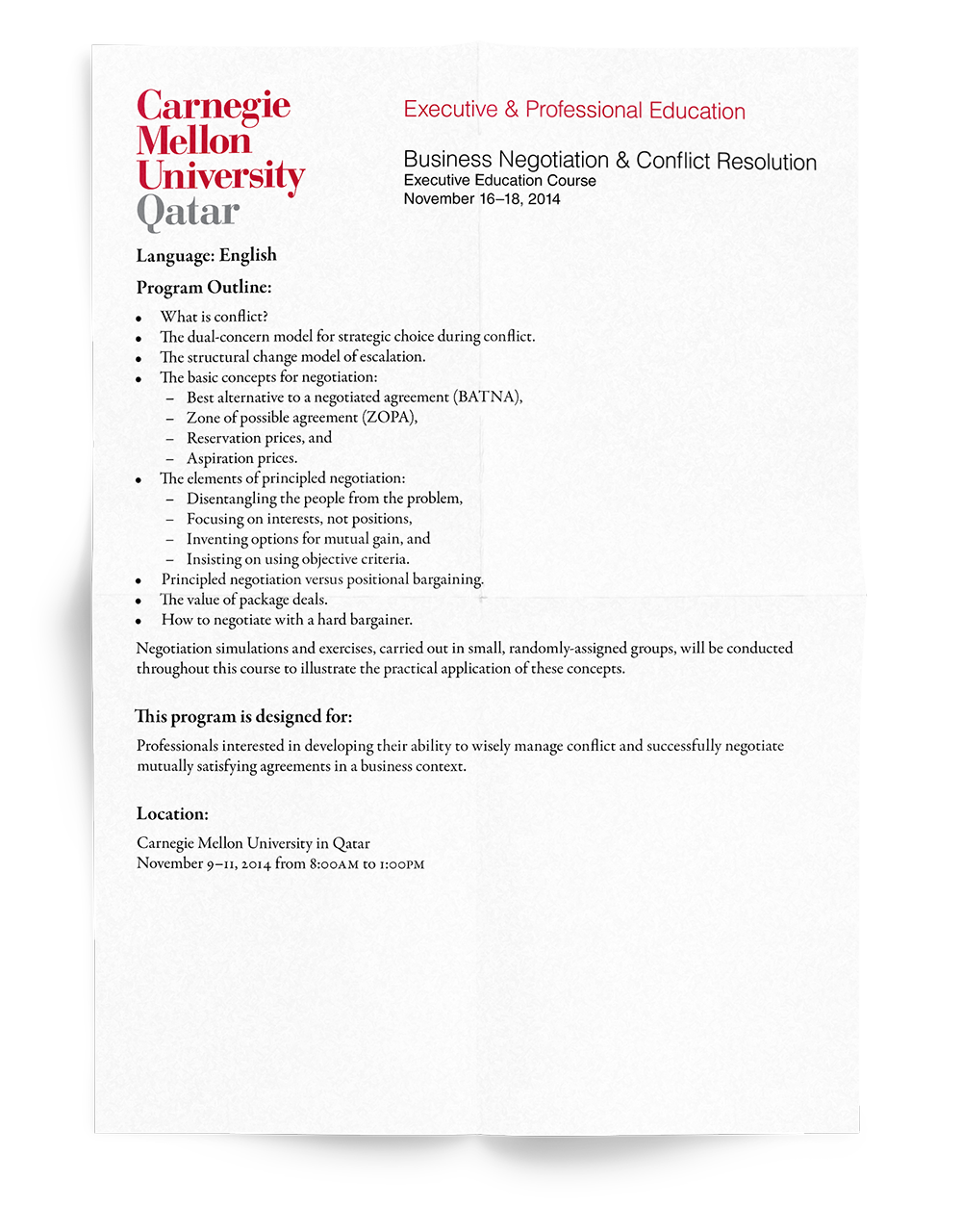 Business Negotiation & Conflict Resolution, November 2014